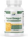 Huile de poisson Super Omega-3, soutient la santé cardiaque, 1000 Mg, 300 Mg Omega-3, Softgels à libération rapide, fabriqués aux États-Unis, 60 Softgels