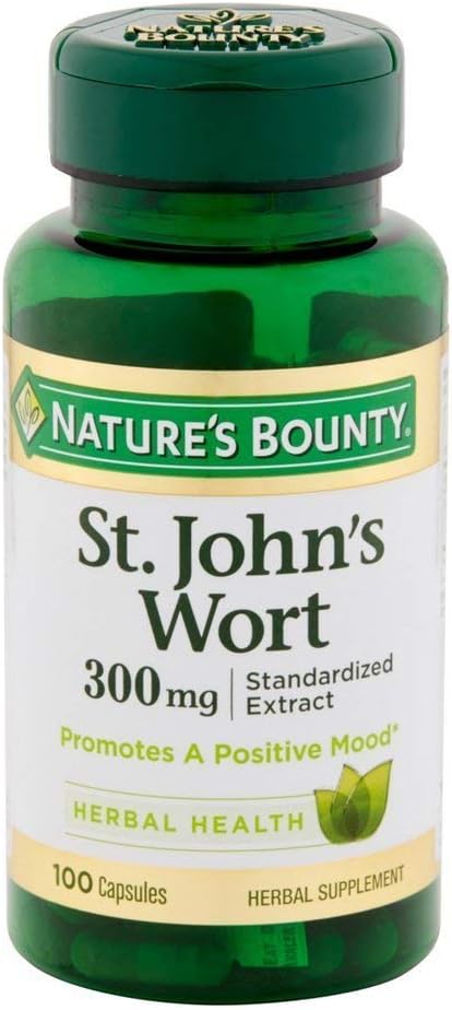 Nature's Bounty St. John's Wort Pillen en Herbal Health Supplement, bevordert een positieve stemming, 300 mg Capsules, 100 Telling, Verpakking van 2