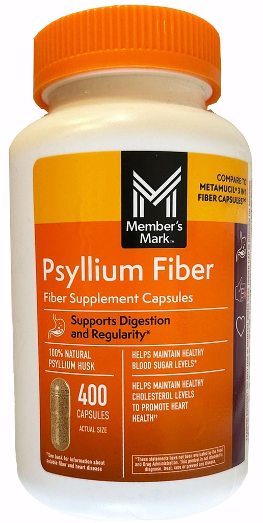 Lid's Mark 100% Natural Psyllium Husk Fiber Capsules, Digestieve Gezondheid, 400 Tellen (Pack of 1)
