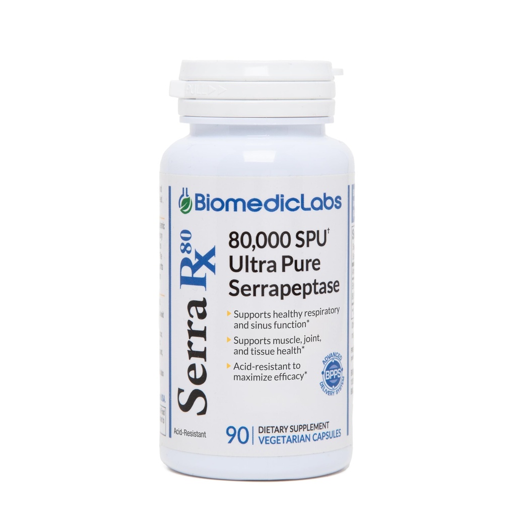 Serra-RX 80 000 SPU Serrapeptase - Enzyme protéolytique systémique résistant à l'acide, non-OGM, sans gluten, végétalien, soutient la santé des sinus et des poumons, 90 gélules