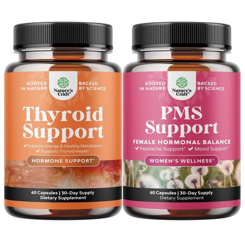 Bundel van Herbal Thyroid Ondersteuning Complex en Herbal PMS Ondersteuning Supplement voor vrouwen - Mood Enhancer Energie Supplement voor schildklier gezondheid - Vrouwelijke Balance Complex met PMS Vitaminen voor vrouwen