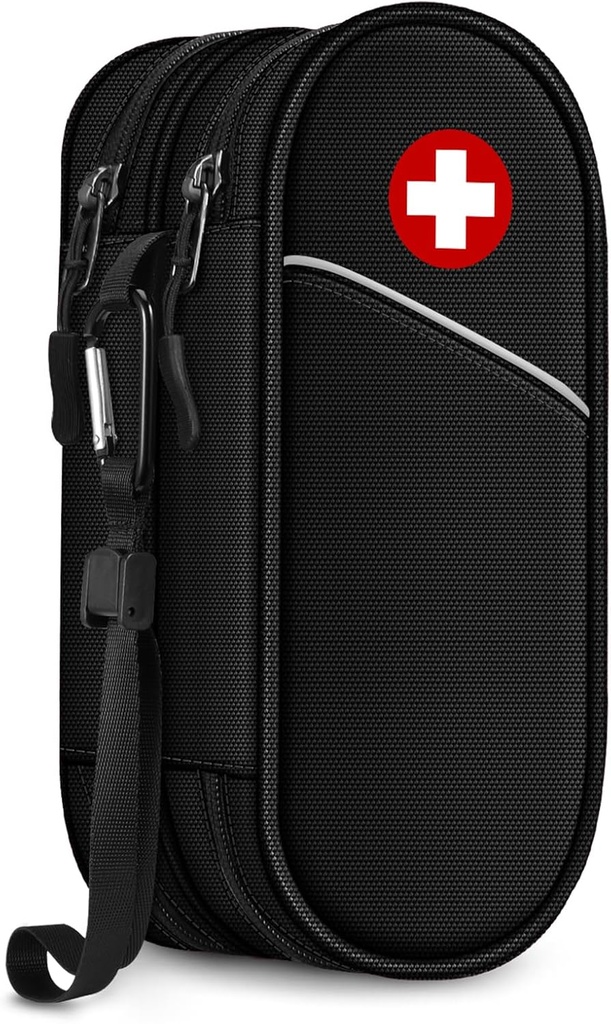 SITHON Double-Layer Epipen Carrying Case, Travel Medication Organizer Bag Emergency Medical Pouch Houdt 2 EpiPens, Astma Inhaler, Anti-Histamine, Auvi-Q, Allergie Medicine Essentials (zwart)