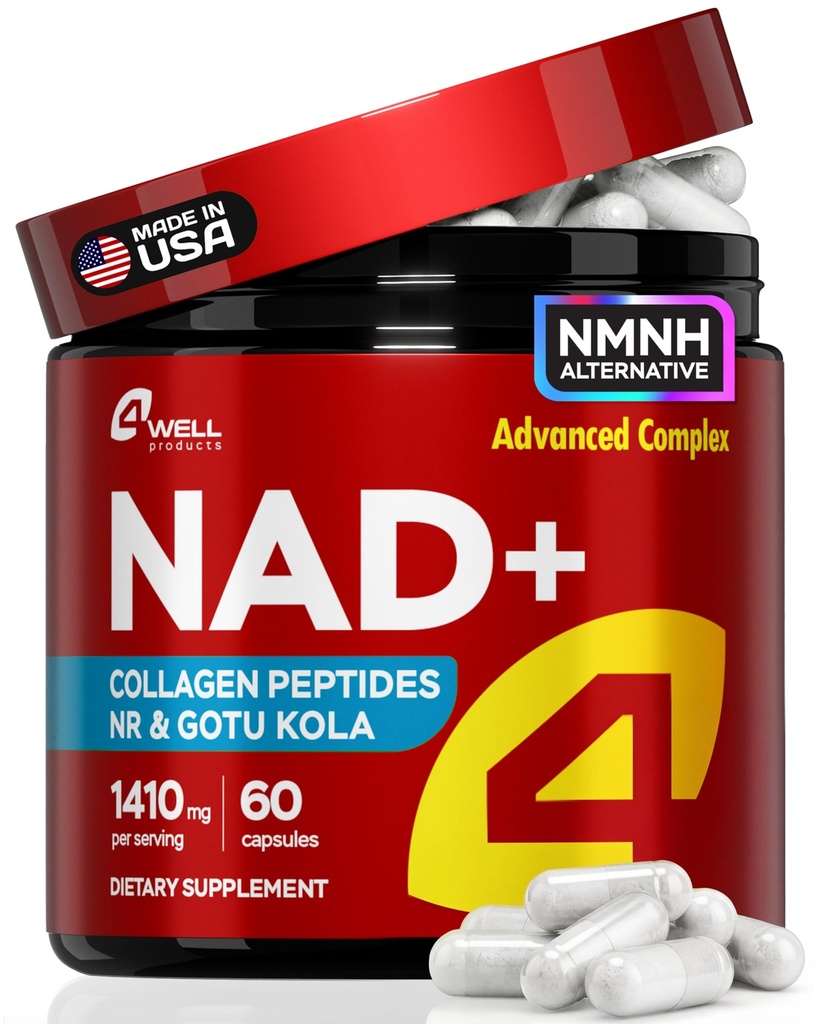 Supplément NAD Plus 1400mg - Supplément NMNH Supports alternatifs Complexe Vieillissement en santé avec Nicotinamide Riboside et Gotu Kola, Collagène - Puissant NAD+ Formule pour l'énergie, la peau et la cognition, 60 capsules