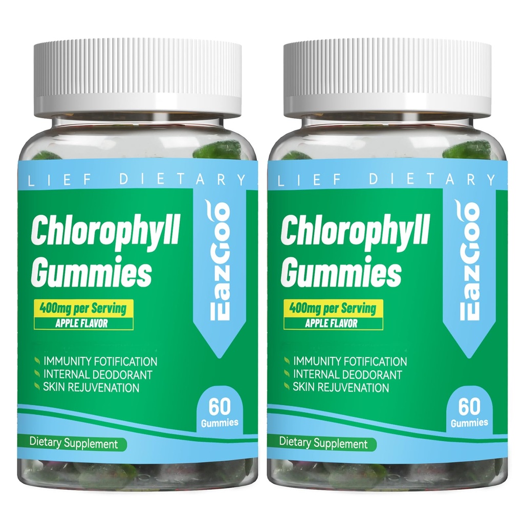 2 Pack Chlorofyl Gummies for Body Odor Deodorant*, Sugar Free Chewable Chlorofyl for Immune Support Vrouwen Vegan Non-GMO, 120 Tel.