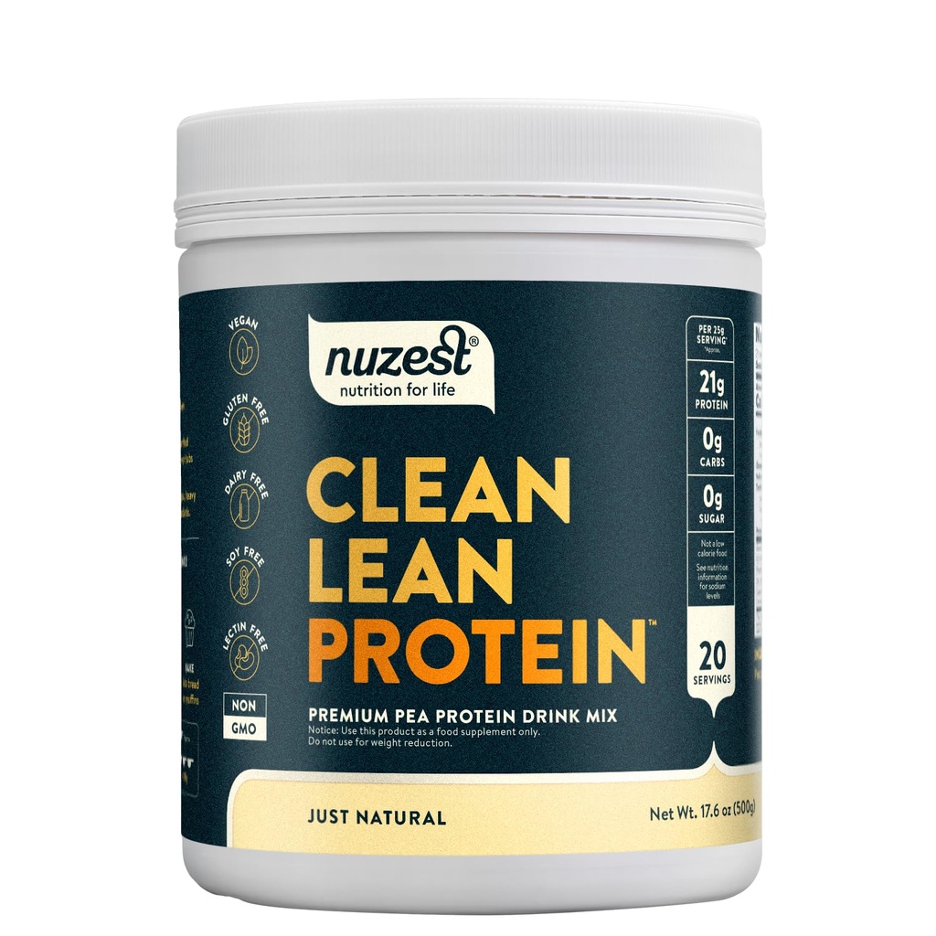 Nuzest - Pea Protein Powder - Clean Lean Protein, Premium Vegan Plant Based Protein Powder, Dairy Free, Glutenvrij, GGO-vrij, eiwitshake, Just Natural (UNFLAVORED), 20 Servers, 1,1 lb