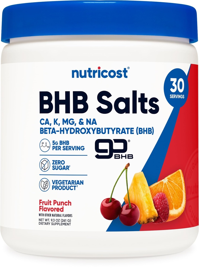 Nutricost BHB Zouten Drinkmix (30 Serves, Fruit Punch Flavored) (5G BHB Per Serving) - 0G Totaal Suikers, Vegetarisch Product