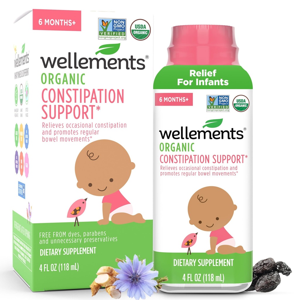 Welllements Organic Constipatie Ondersteuning voor 6 maanden + baby's en peuters (4 Fl Oz)