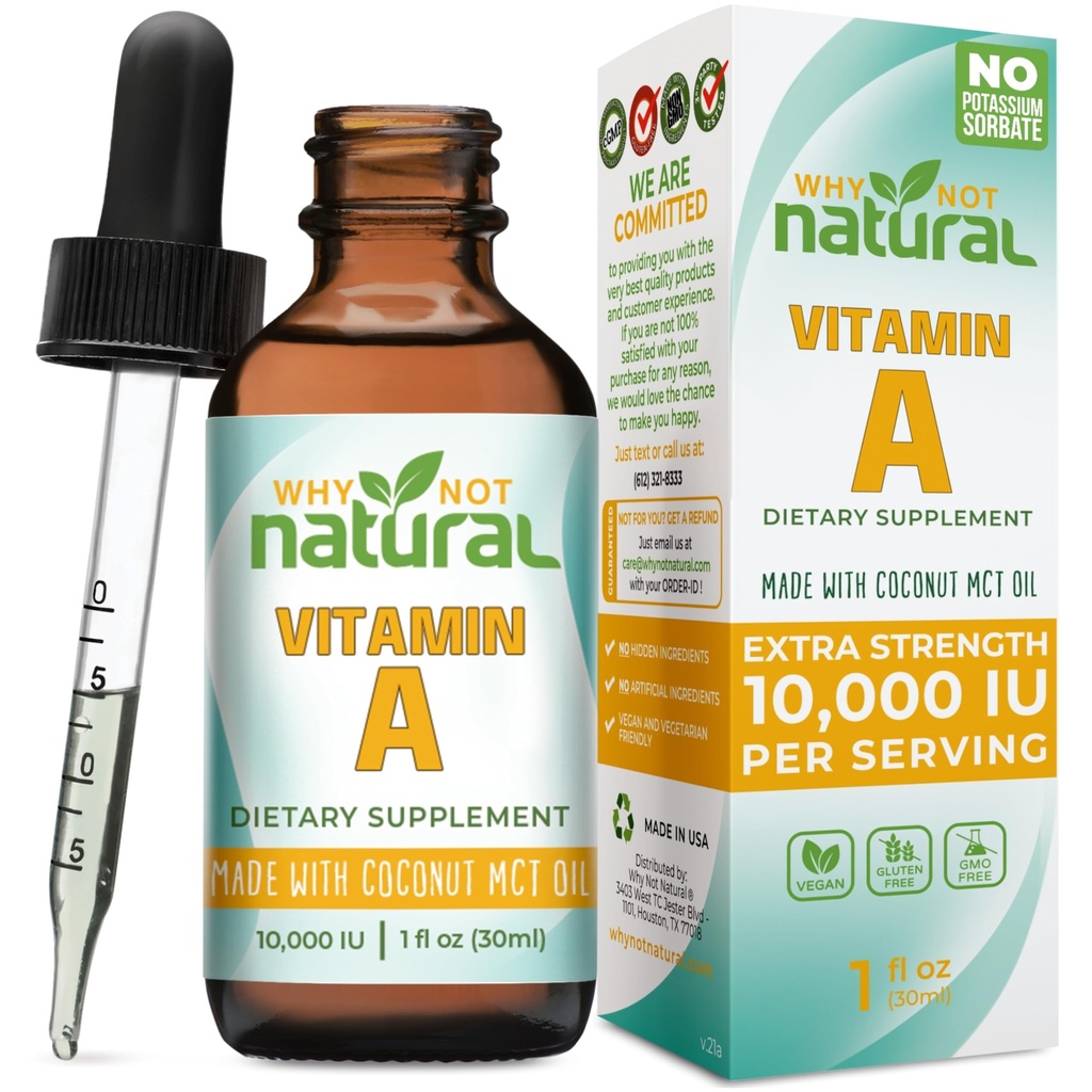 Waarom niet natuurlijke vitamine A druppels 10000 IE - vloeibare retinyl Palmitate met kokos MCT olie, Vegan VIT Een supplement voor huid - 1 oz sublingual Tinctuur