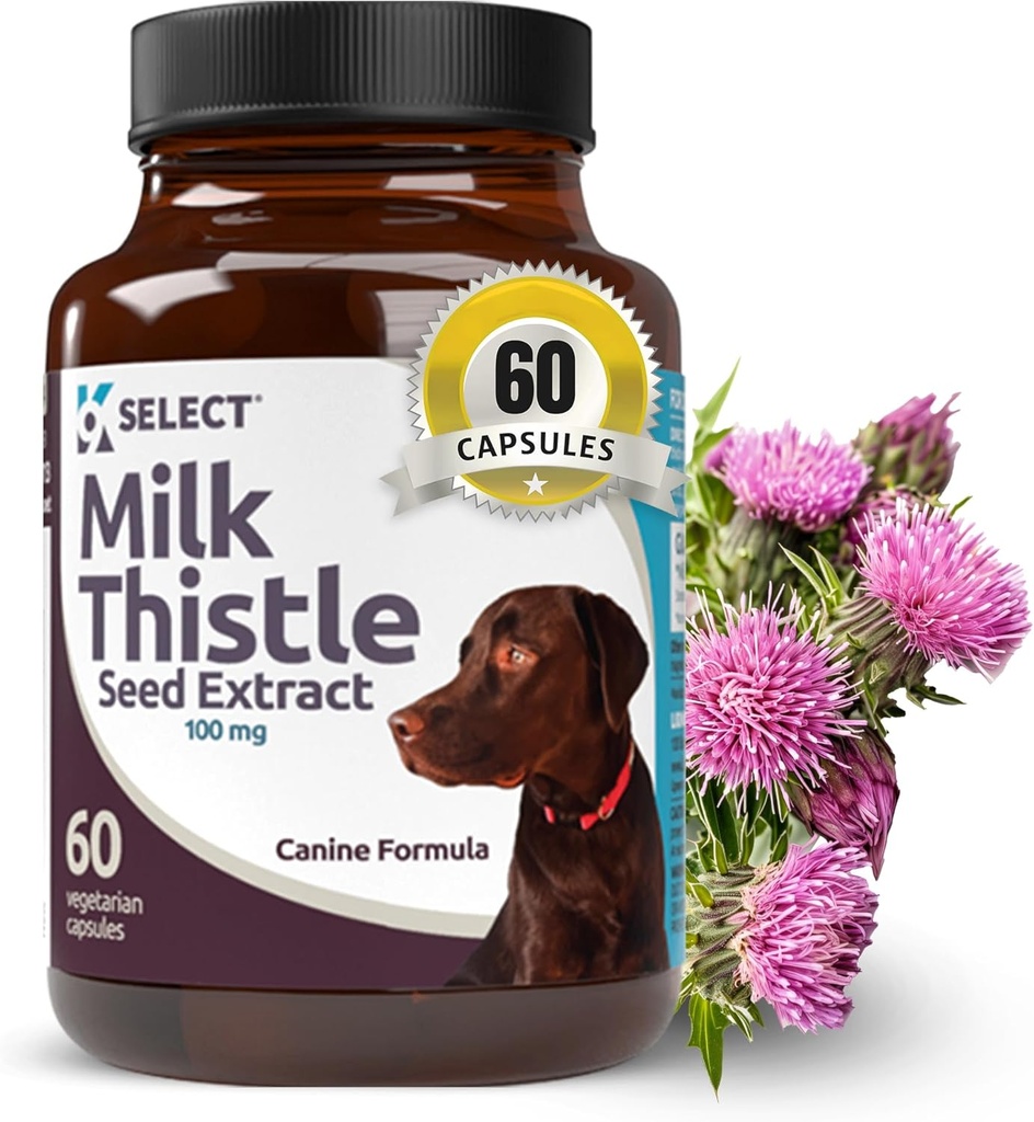 K9 Select Milk Thistle for Dogs, 100mg - 60 Plantaardige Capsules - Canine Liver Health Milk Thistle Supplement - Milk Herbal