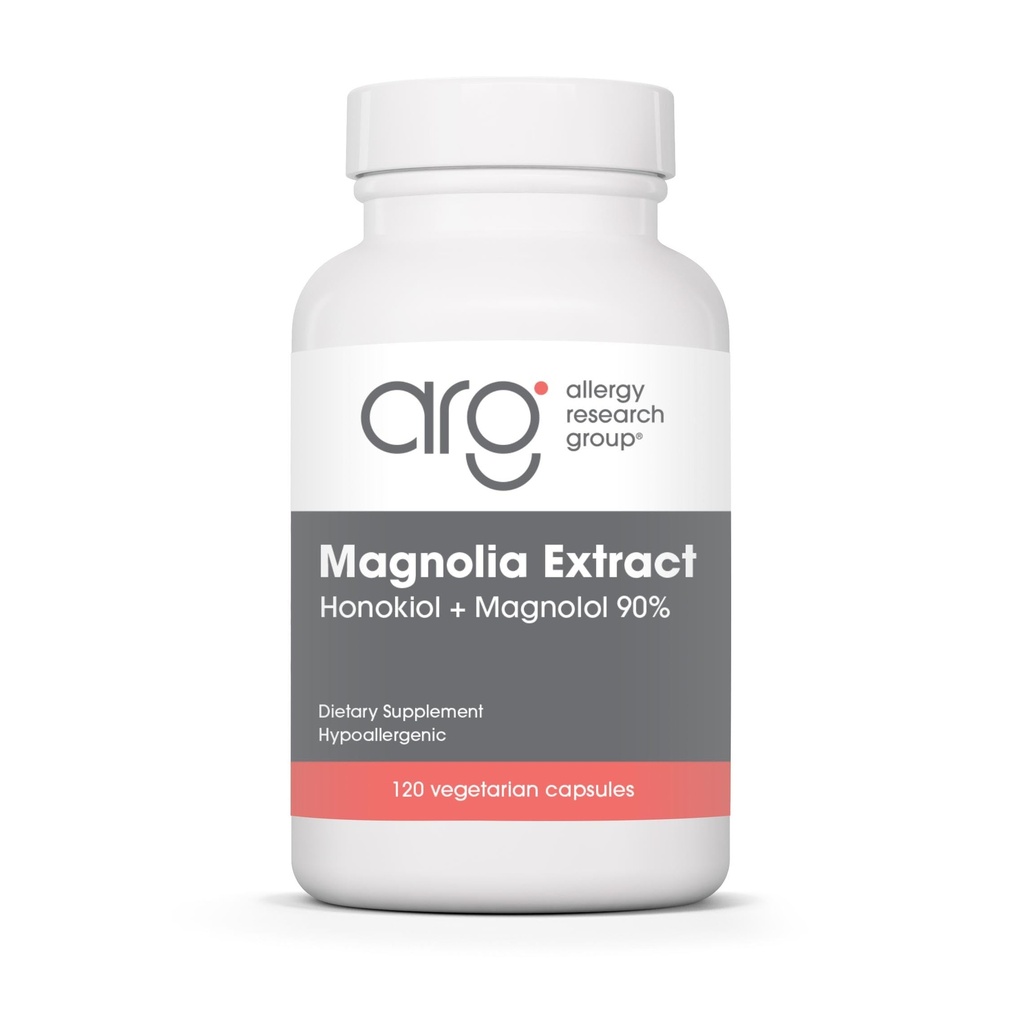 Allergie Onderzoeksgroep Magnolia Extract Dieetsupplement - Stress Slaapondersteuning, Cortisol Balance, Honokiol, Magnolia, Hypoallergeen, Vegetarische Capsules, Glutenvrij - 120 Tel.