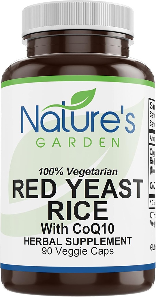 NATURE'S GARDEN ESSENTIALS Rode Gist Rijst Biologische met CoQ10-90 Veggie Caps met 600mg Biologische Rode Rijst Gist Plus Co Q 10 - Natuur Ondersteuning voor Cholesterol