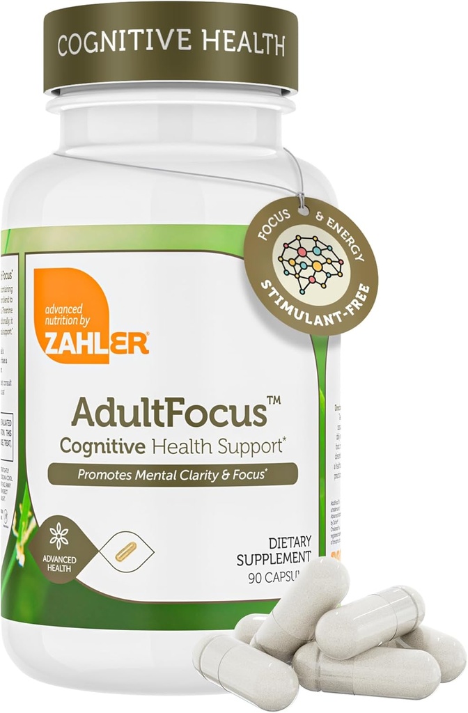 Zahler AdultFocus, Geavanceerde Formule voor Ondersteuning Focus en Concentratie, Gecertificeerd Kosher, 60 Capsules