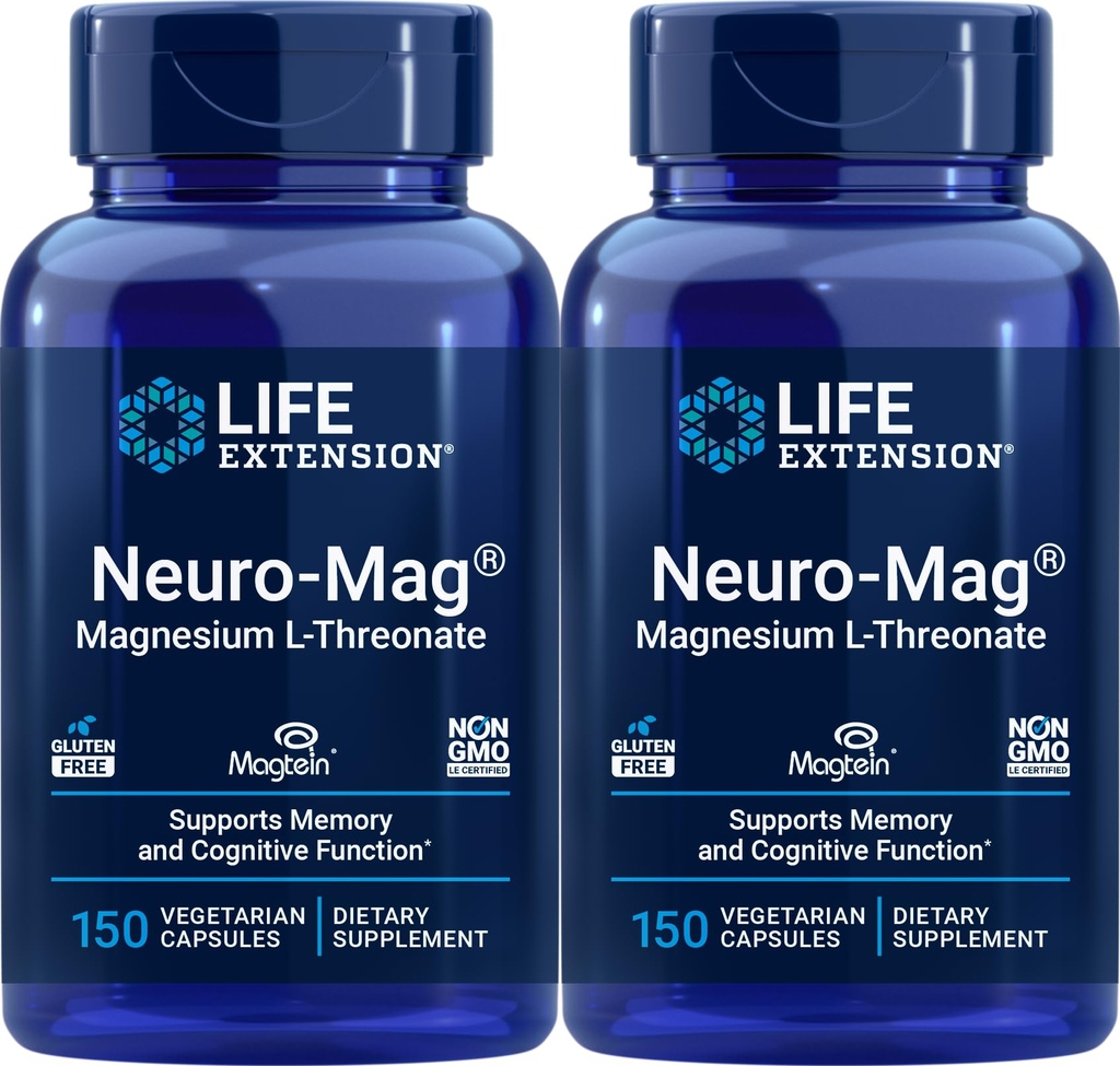 Levensverlenging Neuro-Mag 150 Vegetarische Capsules (verpakking van 2), Magnesium L-Threonate, Magtein Supplement