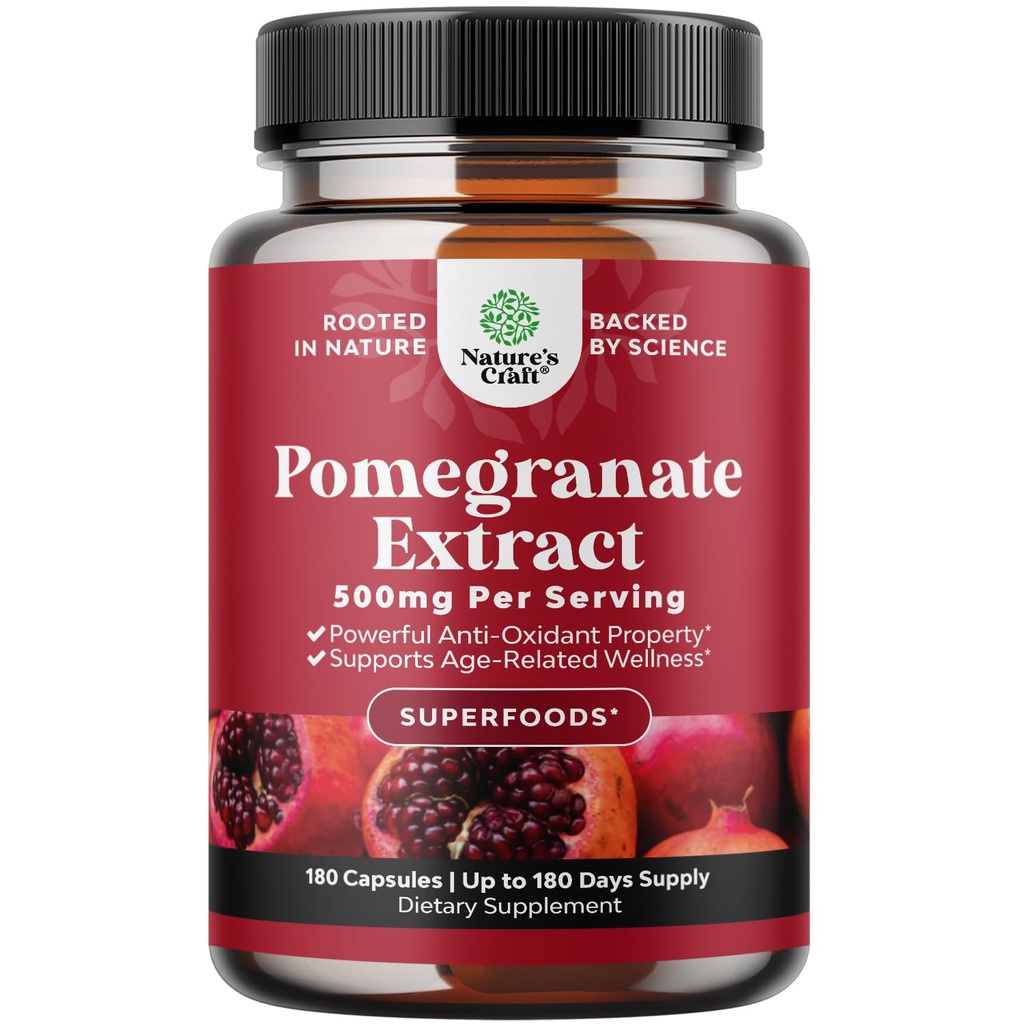 Advanced Antioxidant Superfood Granaatappel Supplement - Natuurlijke Granaatappel Extract Polyfenolen Supplement voor de gezondheid van het hart en de gezamenlijke ondersteuning - Rood Superfood Poeder Capsules voor mannen en vrouwen 180ct