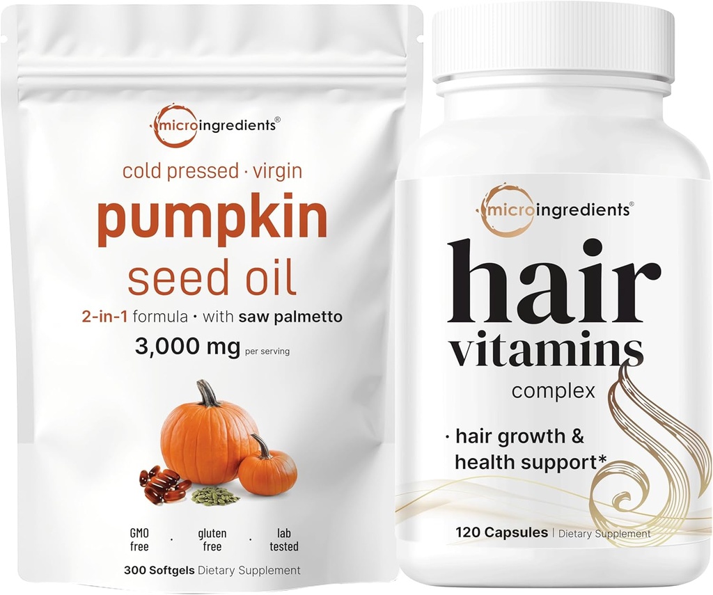 Micro Ingrediënten Pompoenzaadolie met Zag Palmetto 3.000mg Softgels & Hair Vitaminen Complex Capsules 