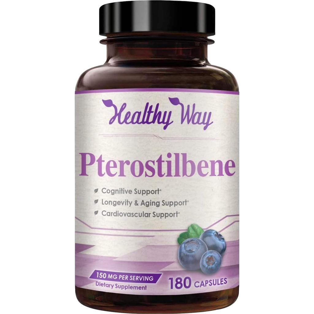 150mg Supplément Pterostilbene - Supplément antioxydant une fois par jour pour le vieillissement en santé Immune coeur Soutien de la peau et du cerveau - naturellement dérivé non-OGM et fabriqué aux États-Unis (180 portions)
