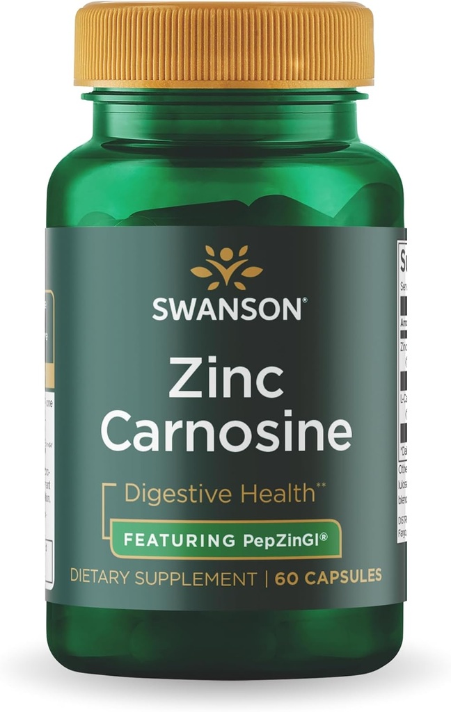 Swanson Ultra Zink Carnosine (PepZinGI) - 60 capsules - Natural Supplement for Gastric Health, Digestive Support, and Mtomach Microbial Balance