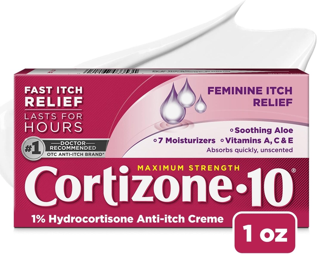 Cortizone 10 Maximum Strength Feminine Itch Cream, 1% Hydrocortisone, 1 oz.
