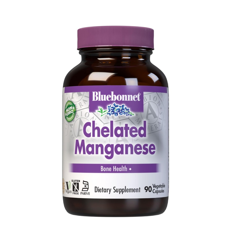 BlueBonnet Nutrition Albion Manganèse chélaté, chélate d'acide amino, soja, laiterie et sans gluten, non-OGM, certifié Kosher, végétalien, 90 comte