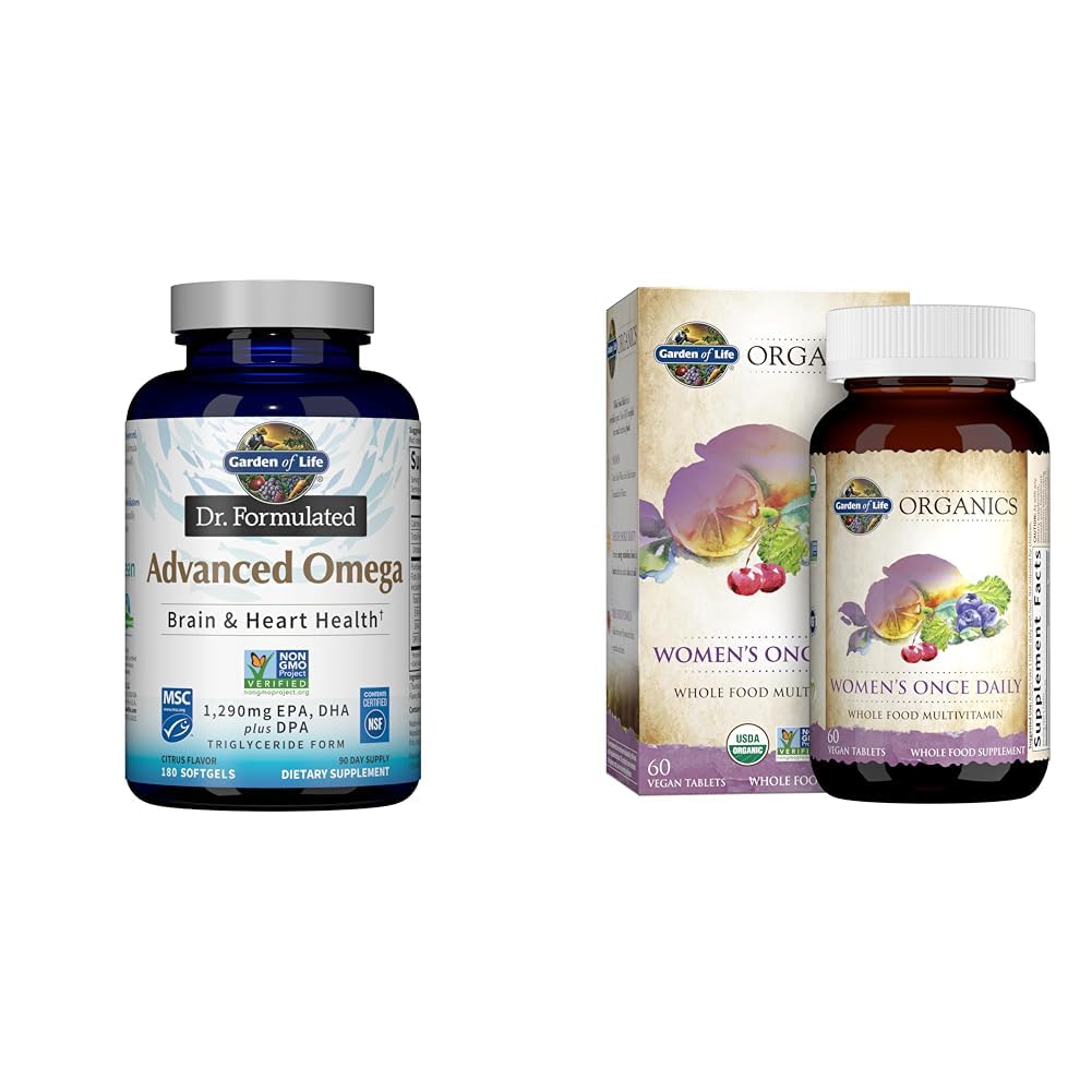Tuin van het leven Omega-3 Visolie 1.290mg EPA+DHA+DPA 180 Softgels & Once Daily Organic Whole Food Multivitamine voor vrouwen 60 tabletten