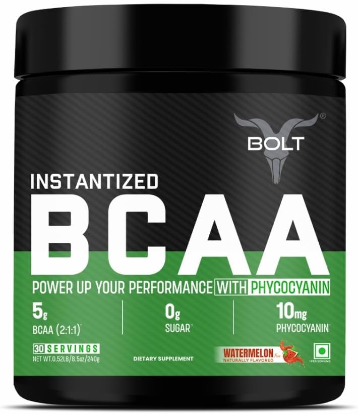 Bolt BCAA Powder, 2:1:1 Potent Formula-Leucine, Isoleucine, Valline, Suppots Muscle Recovery, Growth & Endurance,Watermelon Fizz, 30 porties
