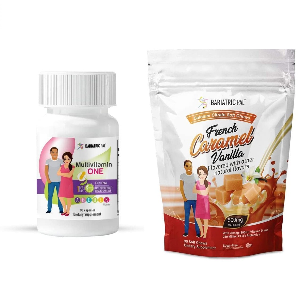BariatricPal Duodenal Switch Complete 30-Day Supply Vitamin Pack (Iron-Free Capsule Calcium citraat Zachte Kauwen met Probiotica - Franse Caramel Vanille)
