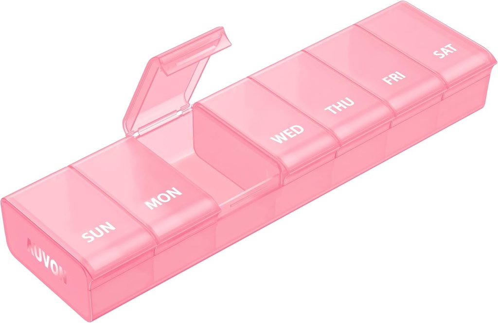 AUVON Pink XL Weekly Pill Organizer with Efffortless Opening Design, Arthritis Friendly Pill Box, BPA-Free Pill Organizer 7 Day, Cute & Portable Pill Case for Vitamines, Suppléments and Medicaments