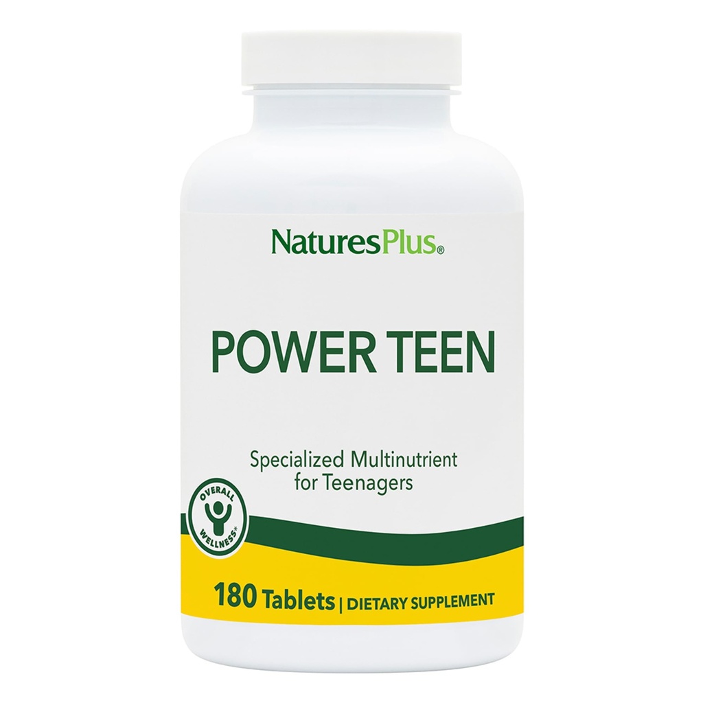 NaturesPlus Source of Life Power Teen - 180 Vegetarian Tablets - Teen Multivitamin with Minerals & Whole Foods for Mental Focus, Energy Booster - Gluten-Free - 90 Servings