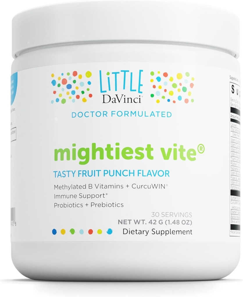 DAVINCI Little Mightiest Vite - Multivitamine voor kinderen met Probiotica en Prebiotica - Ondersteunt Immuun Systeem Functie, Gut Health & Brain Health* - Fruit Punch Flavor - 30 Servers (42 g)