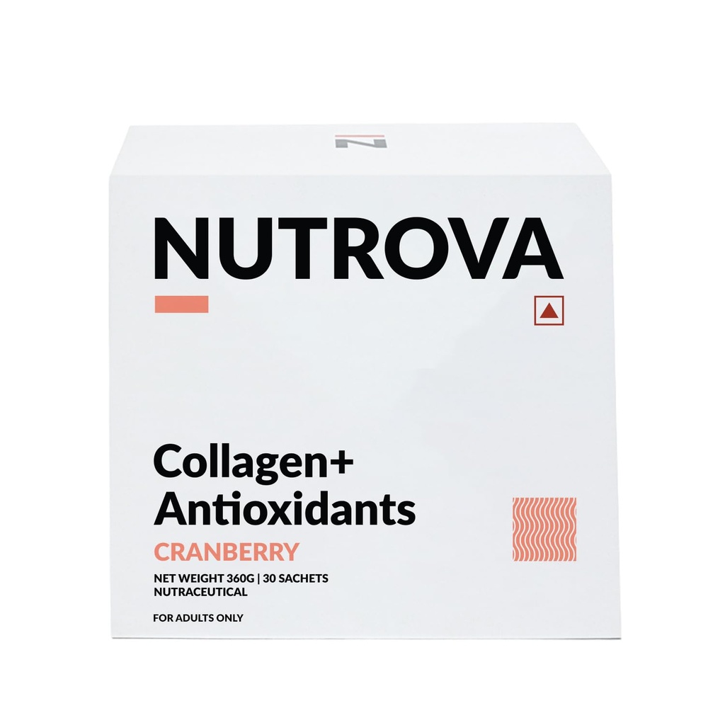 NUTROVA Collageen+Antioxidants Supplement - van Marine Collageen Powder for Men & Women,Verhoogt de hydratatie van de huid,Vermindert de huidschade,Ondersteunt gezonde huid, Haar & Nails,Cranberry, 1 telling,30 Servers