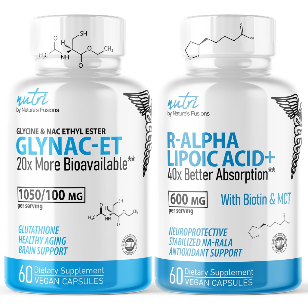 Nature's Fusions GlyNAC-ET (60 capsules) - R Alpha Lipoic Acid 600mg (60 capsules) - Anti Aging Bundle