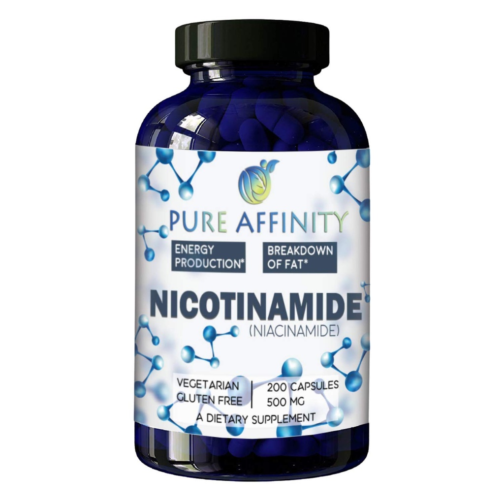 B3 Nicotinamide 500 mg Effectief Flush-Free Niacin. Energiebooster, celregenerator, ondersteunt Cognitieve achteruitgang, anti-veroudering en helpt breekwonden en vet (200 Ct)