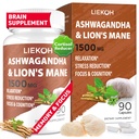 Ashwagandha & Lions Mane Supplément Capsules, Suppléments Cerveau pour Mémoire et Focus, Supplément Ashwagandha avec Rhodiola & Peppe Noir, Suppléments Cortisol pour Femmes & Hommes,90 Caps