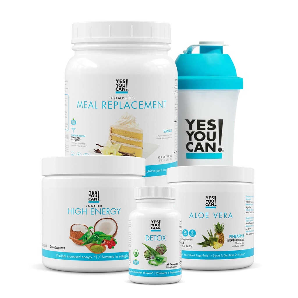 Yes You Can! Detox Plus Kit (Meal Replacement Vanilla, Aloë Vera Ananas) - Complete Maaltijd vervanging poeder, High Energy Shake Booster, Aloë Vera Detox Supplement, Health Transformation
