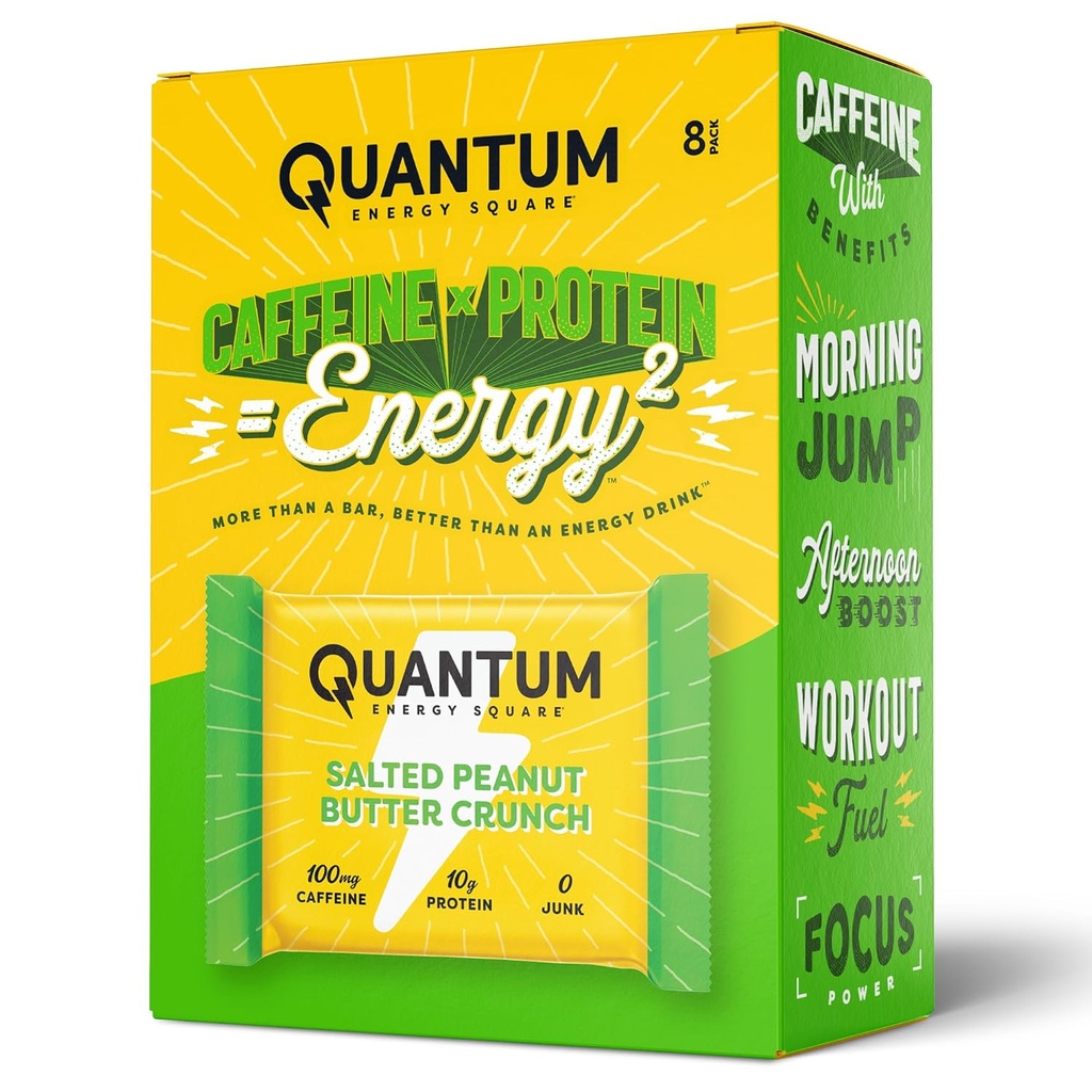 Quantum Energy Square: Energy Bar met Cafeïne & 10g proteïne. Delicious Healthy Snack On The Go. (Veganist, Glutenvrij, Sojavrij, Melkvrij) (Salted Peanut Butter Crunch)