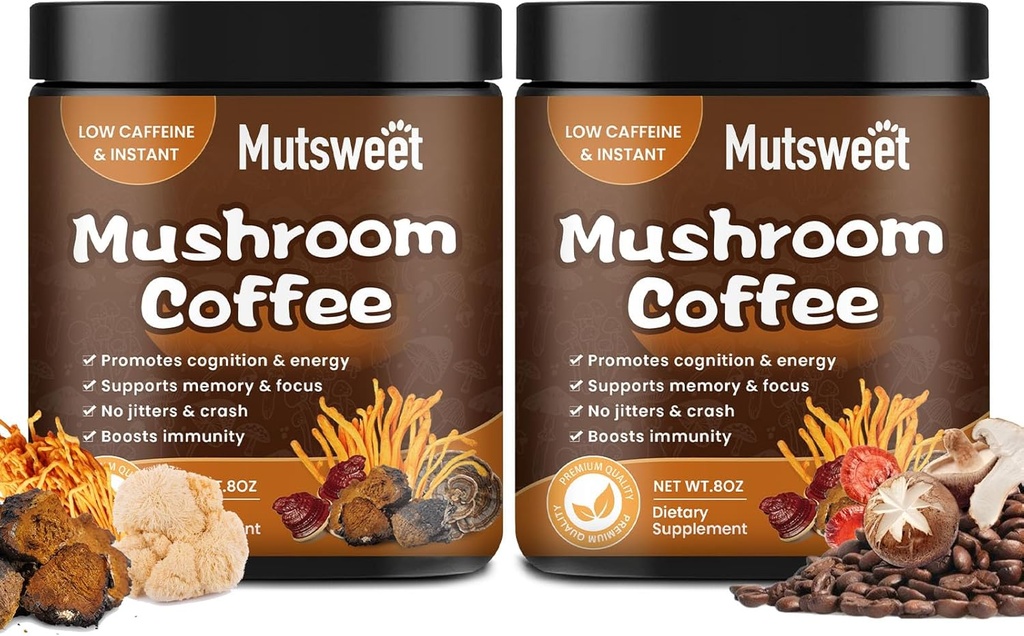 (2 Pack) Paddestoel Koffie voor Smoothies/Latte, Paddestoel Poeder Blend (57 Servings) met Lions Mane, Reishi, Cordyceps, Turkije Tail, Chaga - Paddestoel Supplement voor energie, Focus, Immune- 8 oz