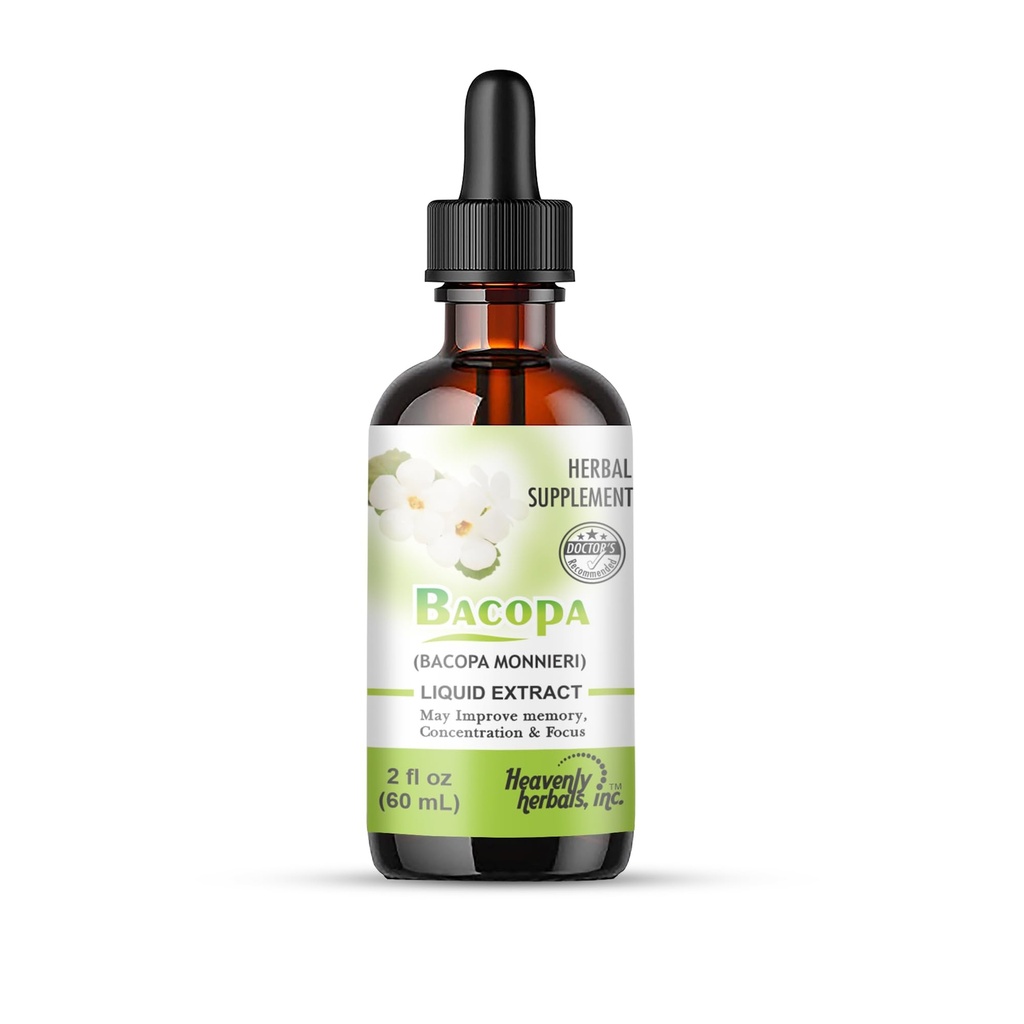 Bacopa Drops -Improves Memory Concentration, Focus - Bacopa Monnieri Extract | Brain Supplement Memory Supplement Cognitive Enhancement | Herbal Remedy 2.0 fl oz - WellnessHerbs Ships from USA.