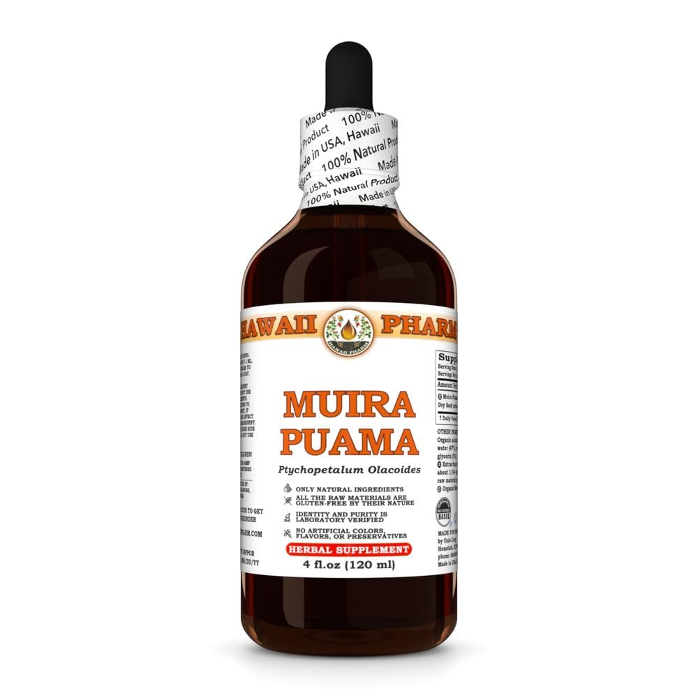Hawaii Pharm Muira Puama Extract, Tinctuur voor het Boosten van Verlangen en Energie, Ondersteunt Geheugen, Bevordert Kalmte, Verbetert Circulatie, Vermindert Donkere Cirkels, Stimuleert Vitaliteit - 4 fl.oz