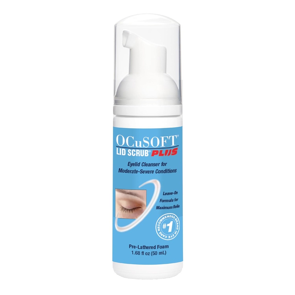 OCuSOFT Lid Scrub PLUS Foam- Matige tot ernstige ooglidomstandigheden - Instant Foaming Eyelid & Eyelash Cleanser - Extra sterkte dagelijkse ooglidreiniger om olie, vuil, pollen & Eye Makeup-1,68 fl te verwijderen