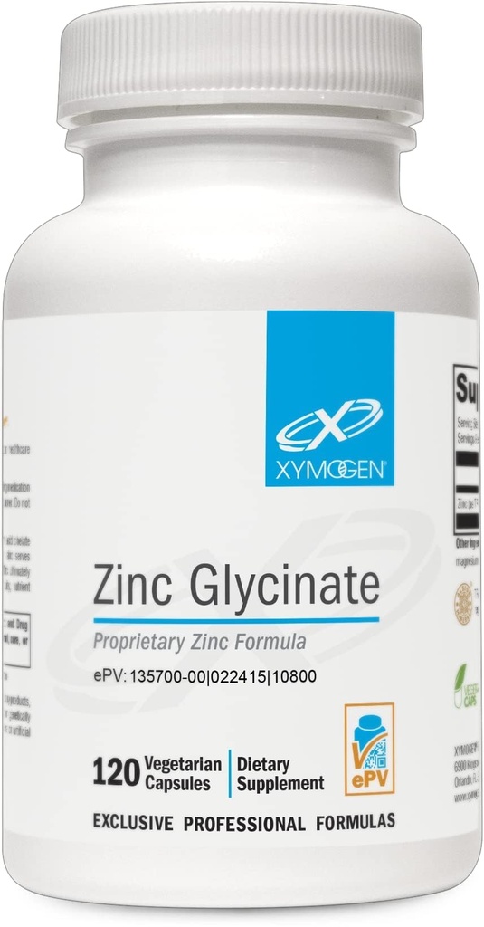 XYMOGEN chelated zink Glycinate Supplements - 20mg zinkbisglycinate chelate for Enhanced Absorptie - Mineral Supplement for Reproductive + Immune Support (120 Vegan Capsules)