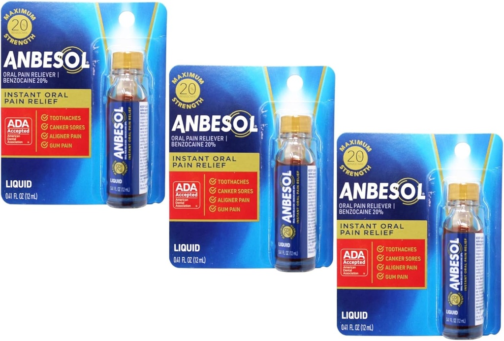 Anbesol Maximum Strength Liquid, 0,41 Fluid Ounce (verpakking van 3)