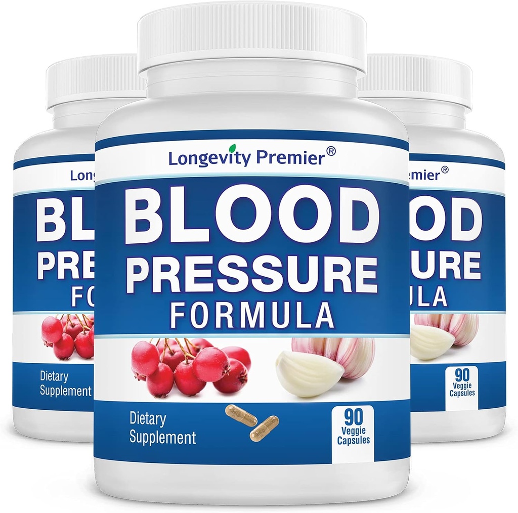 [3-Bottle Value Pack] Longevity Blood Pressure Formula [90 Capsules] -Wetenschappelijk geformuleerd - met 10+ gestandaardiseerde kruidenextracten. Beste bloeddruksupplement