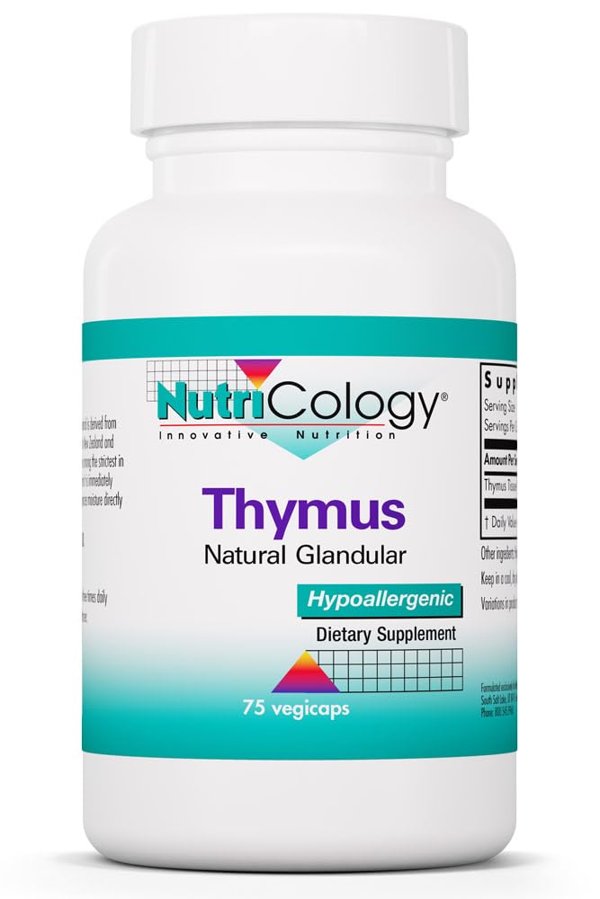 Nutricology Thymus Supplement - Thymus Tissue, Glandular Extract, 1000mg Raw Thymus Glandular, Ovine, Lyofilized, Hypoallergeen - 75 Tellen