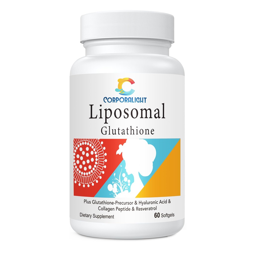 Glutathion liposomique Softgels, Absorption améliorée - Livraison liposomique, Forme active L-Glutathion, Cellulaire, Fonction immunitaire et Détox hépatique, Riche en formule antioxydante, Sans gluten, 60 Softgels