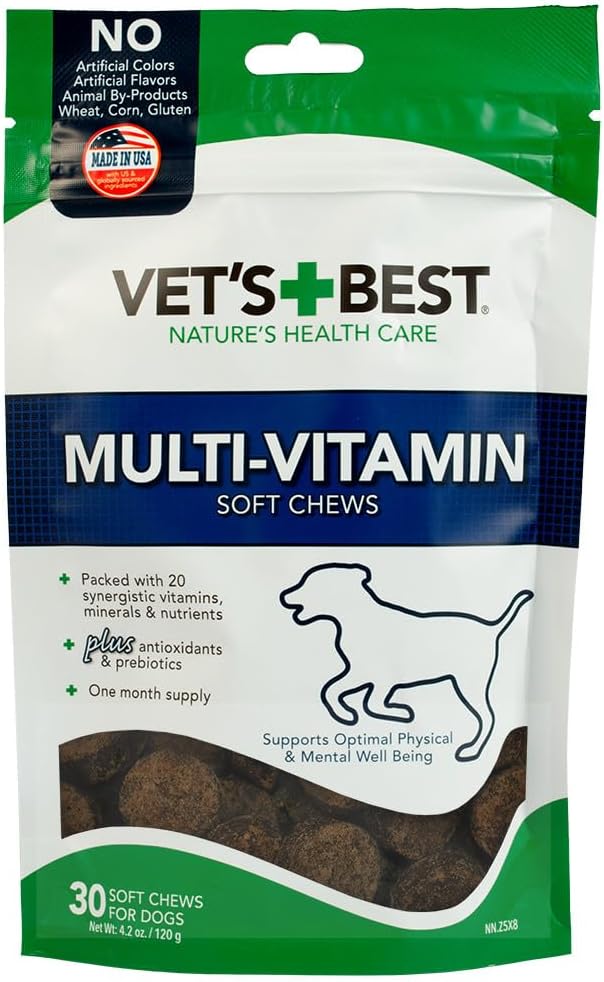 Vet's Best Multi-Vitamine Soft Chew Dog Suppléments - Vitamines pour chiens - Soutiens chiens santé physique et mentale - 30 jours d'approvisionnement