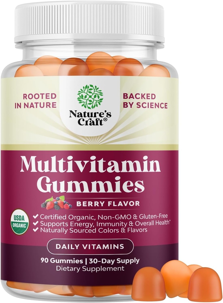 USDA Organic Multivitamine for Women and Men - Vegan Organic Multivitamine for Men Gummies with Zink & B Complex Vitamines for Enhanced Energy Immunity & Daily Wellness - Vegan and Non-GMO (1 maand)