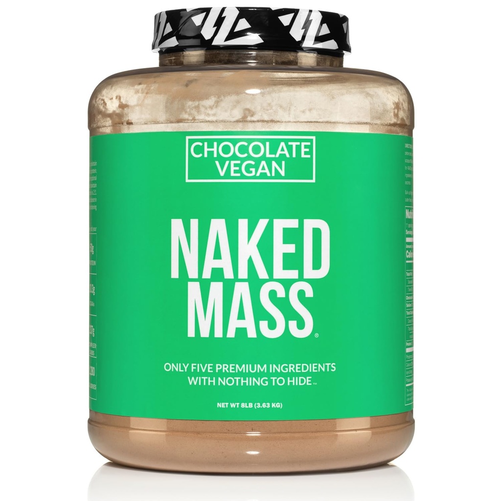 Naked Vegan Mass - Chocolate Vegan Weight Gainer - 1.280 Calorieën, non-GMO, soja & Glutenvrij, Geen kunstmatige ingrediënten - 8LB Bulk - 11 porties