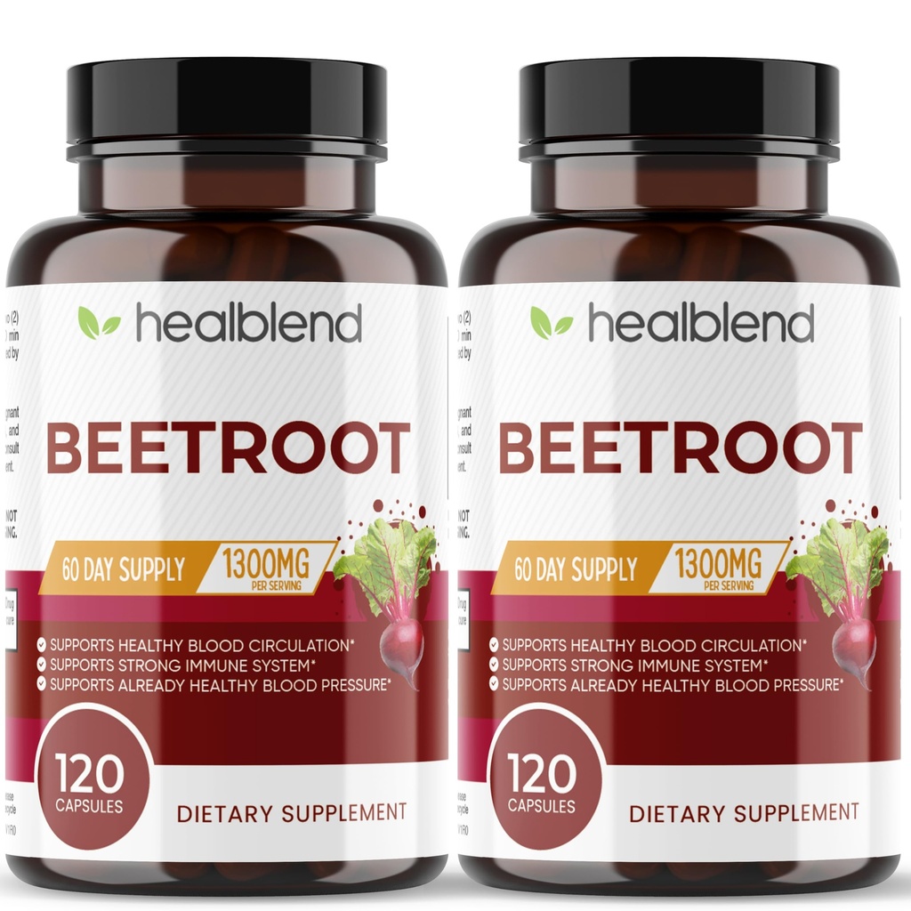 healblend Organic Nitric Oxide Beet Root Capsules 1300mg - Support Immune System, Nitric Oxide Booster - 120 Tel (2 Pack)