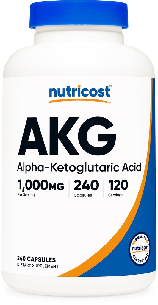 Nutricost AKG Alpha Ketoglutaric Acid Supplement 1000 mg, 240 Capsules, 120 portions par bouteille - Précurseur puissant à la glutamine et à l'arginine, supplément de soutien énergétique