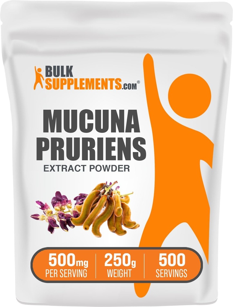 BulkSupplements.com Mucuna Pruriens Extract Powder - Mucuna Pruriens Supplements, Herbal Supplement - Vegan & Gluten Free, 500mg per Serving, 250g (Pack of 1)